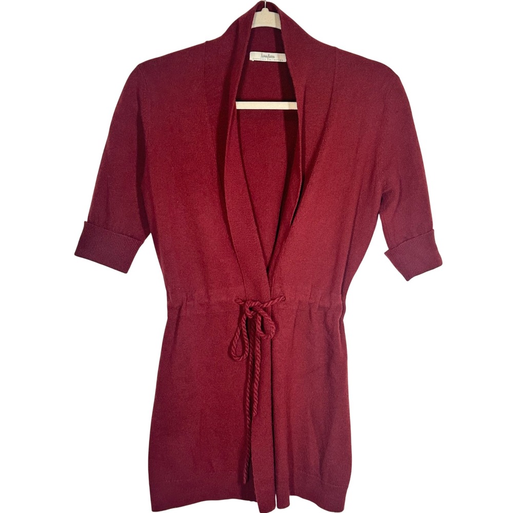 Neiman Marcus 100% Cashmere Small Belted Shawl Collar Cardigan Sweater Burgundy